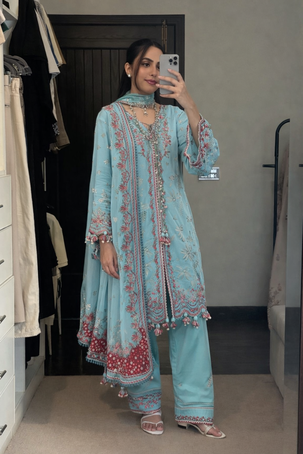 Sky Blue Hussain Rehar Lawn Suit | Pakistani Summer Party Wear Dress | Embroidered Eid Outfit YourLibaas Sky Blue Hussain Rehar Lawn Suit | Pakistani Summer Party Wear Dress | Embroidered Eid Outfit YourLibaas