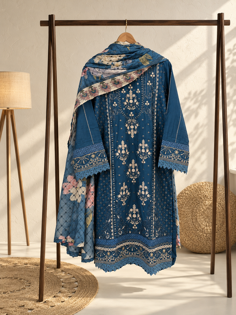 Agha Noor Embroidered Stitched RTW –  Teal Blue