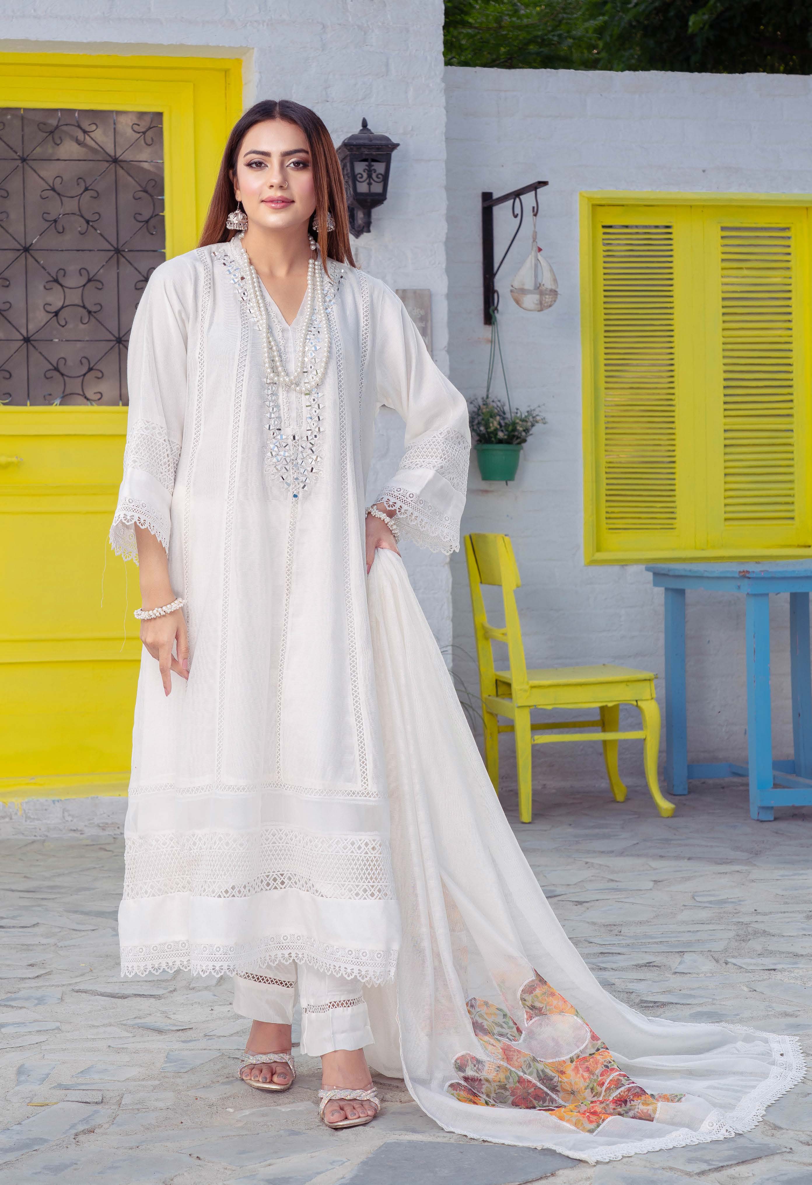 Shaan-e-Sahar White Pakistani Lawn Suit D-3 | Elegant Party Wear YourLibaas Shaan-e-Sahar White Pakistani Lawn Suit D-3 | Elegant Party Wear YourLibaas