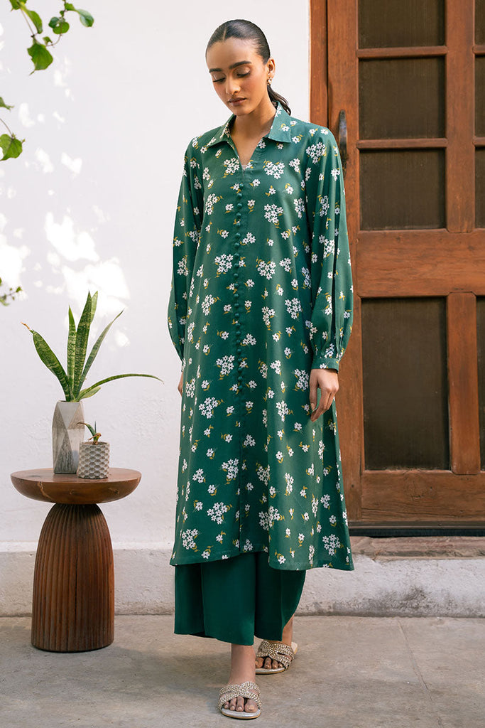 Cross Stitch Daily Wear – GREEN VOYAGE-2 PIECE PRINTED LINEN SUIT