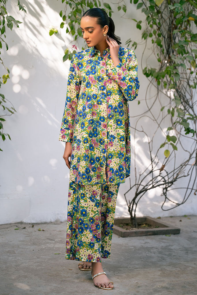 Cross Stitch Daily Wear – IVORY BLOOM-2 PIECE PRINTED LINEN SUIT