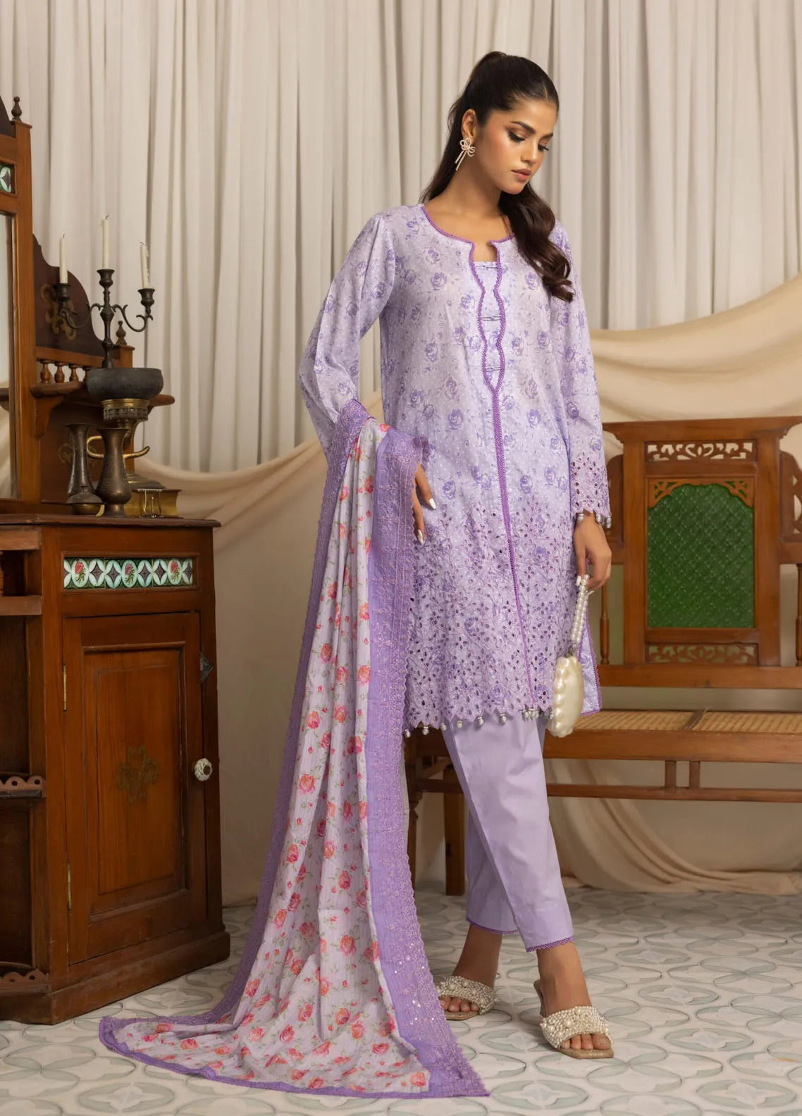 Lavender Printed Lawn Pakistani Suit with Cutwork | Regalia Textiles D-09 YourLibaas Lavender Printed Lawn Pakistani Suit with Cutwork | Regalia Textiles D-09 YourLibaas