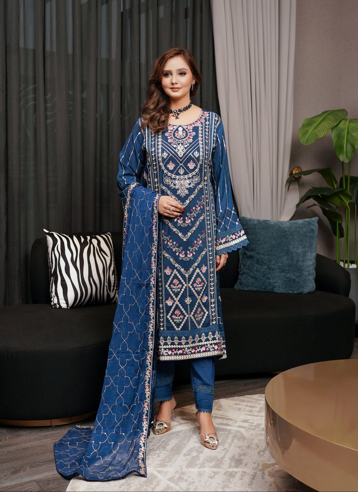 Navy Blue Silk Pakistani Suit for Party Wear - Festive Formal Dress YourLibaas Navy Blue Silk Pakistani Suit for Party Wear - Festive Formal Dress YourLibaas