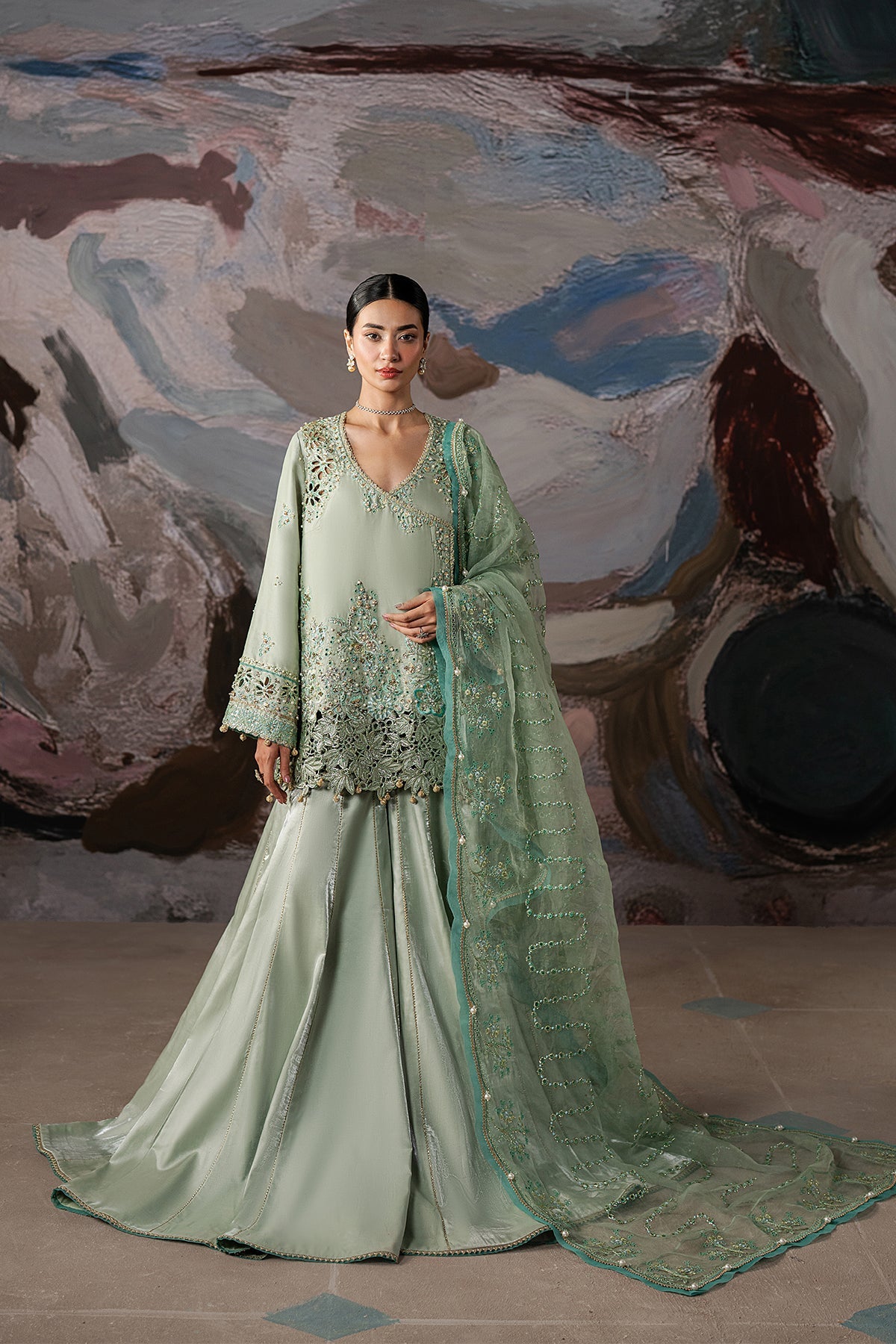 Ayzel GLOWEN | Sea Green Embroidered Silk Pakistani Dress | Mehndi & Wedding Wear YourLibaas Ayzel GLOWEN | Sea Green Embroidered Silk Pakistani Dress | Mehndi & Wedding Wear YourLibaas