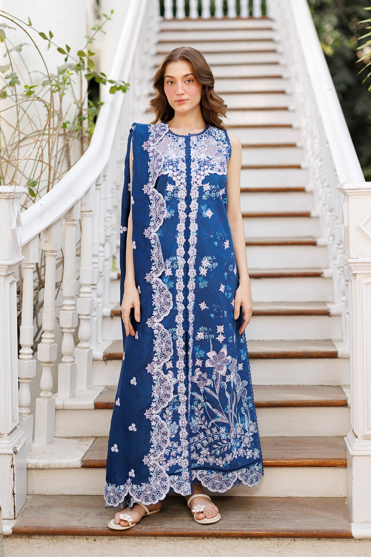 Blue Afrozeh Pakistani Lawn Suit – Embroidered Summer Party Wear Dress – YourLibaas
