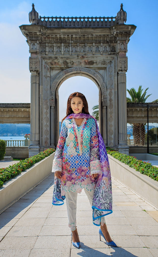 Farah Talib Aziz - A Mediterranean Dream -  Stained Glass Parfait Aqua - 1A - YourLibaas
 - 1