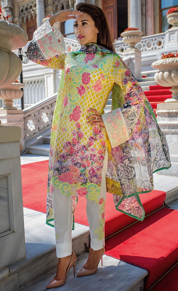 Farah Talib Aziz - A Mediterranean Dream -  Stained Glass Parfait Saffron - 1B - YourLibaas
 - 1