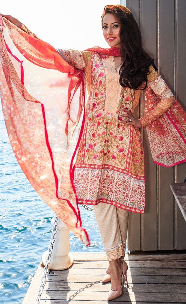 Farah Talib Aziz - A Mediterranean Dream - Autumn Blossom - Burnt Orange - 5A - YourLibaas
 - 1