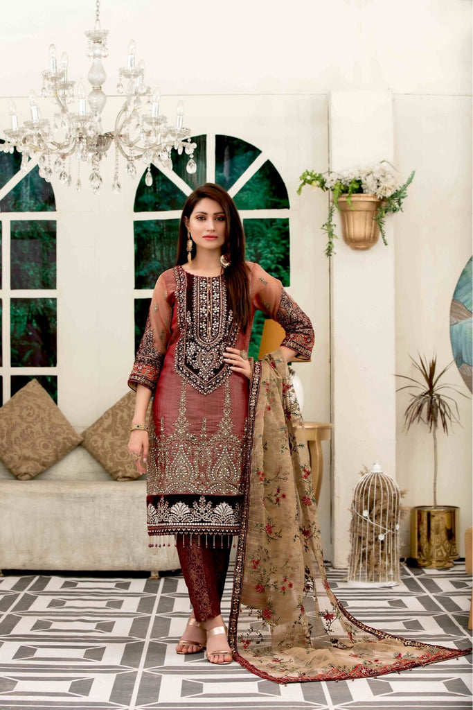Lucille Semi Stitched Embroidered Chiffon Collection by Tawkkal Fabrics – D-1128