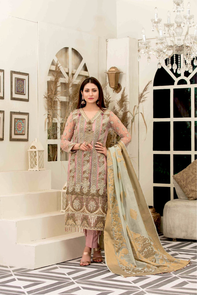 Lucille Semi Stitched Embroidered Chiffon Collection by Tawkkal Fabrics – D-1125