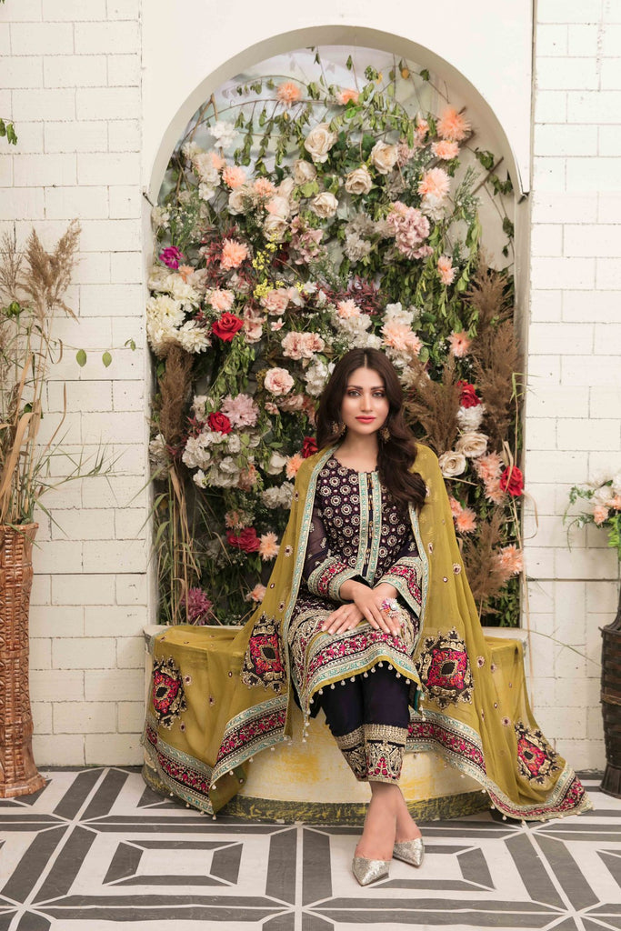 Lucille Semi Stitched Embroidered Chiffon Collection by Tawkkal Fabrics – D-1126