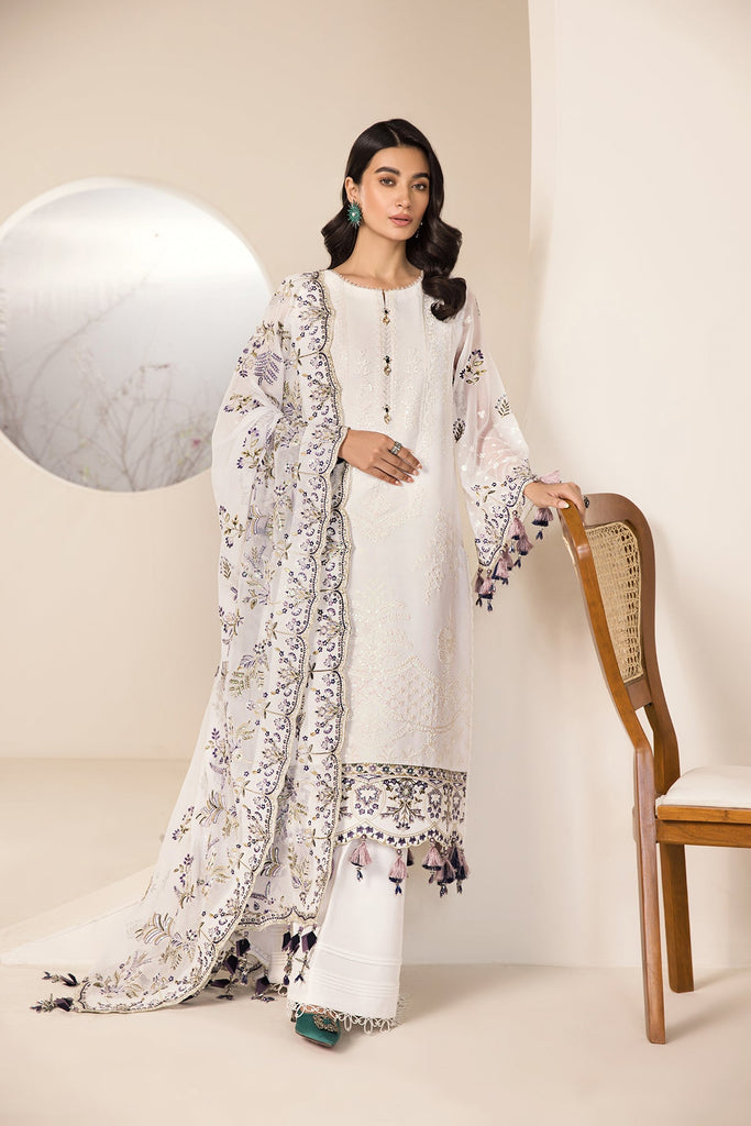 Alizeh Lamhay Festive Formal Collection – Embroidered Chiffon White - V15D07 - Abar
