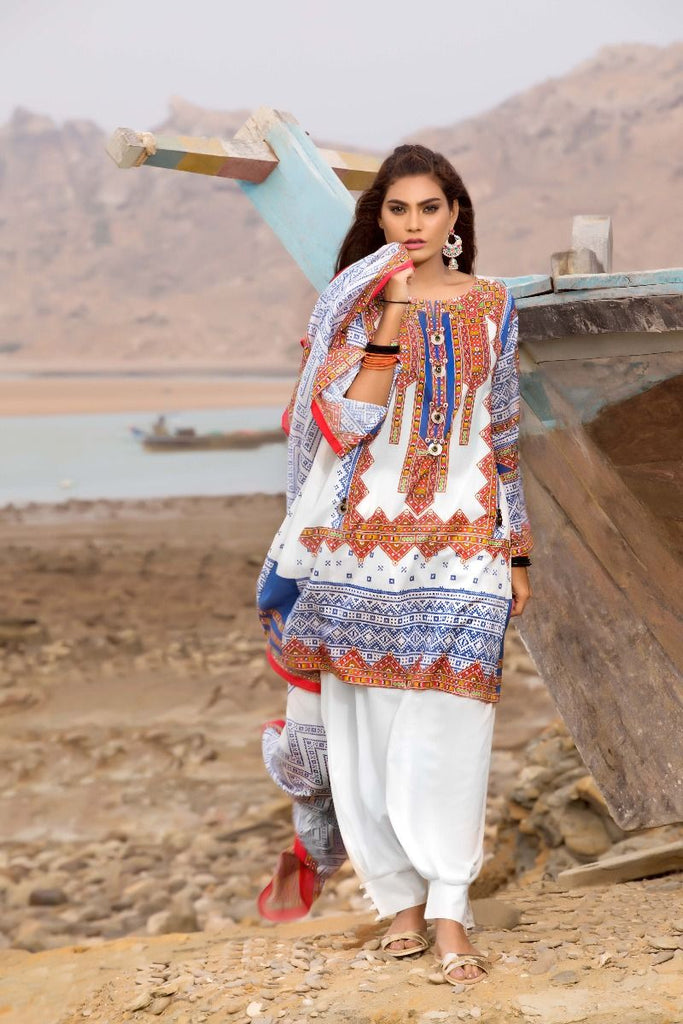 Gul Ahmed Gypsy Collection 2018 – White 3 Pc Printed GL-15
