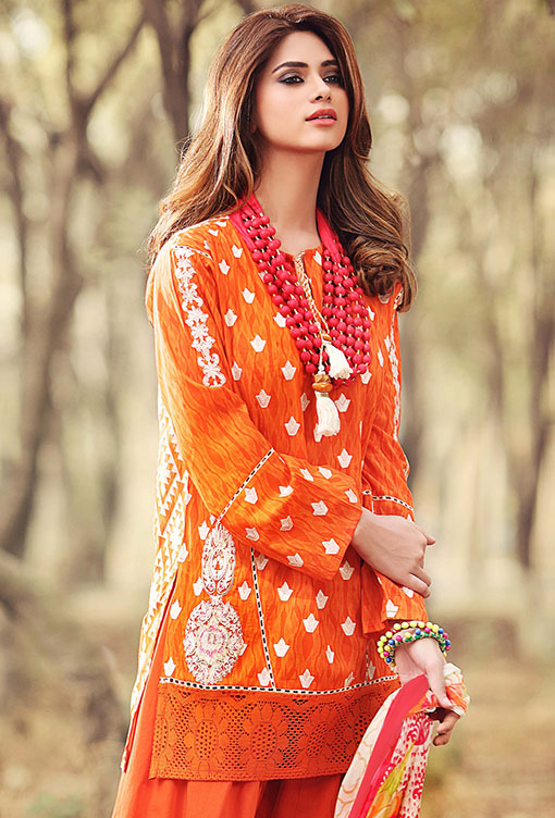 Gul Ahmed Gypsy Folk Lawn Collection - Orange 2 Pc Embroidered Blended Chiffon GT-04