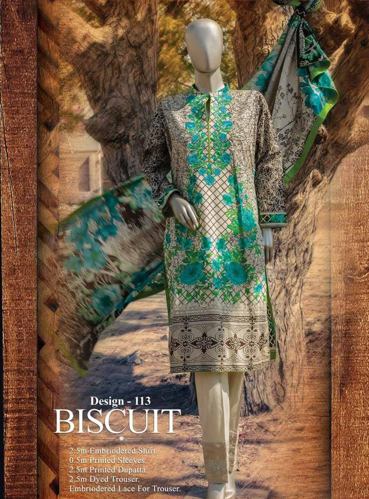 HZ Textiles Premium Embroidered Lawn Collection Vol-1 – Design 113 Biscuit
