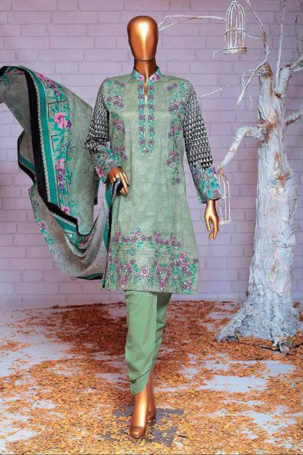 HZ Textiles Premium Embroidered Lawn Collection Vol-2 – Design 114 Greyish Green