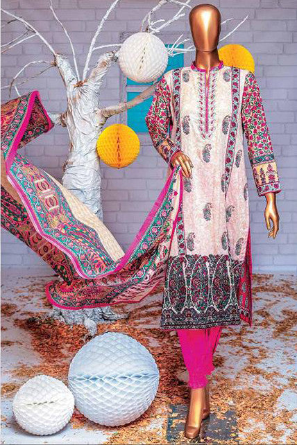 HZ Textiles Premium Embroidered Lawn Collection Vol-2 – Design 119 Hot Pink