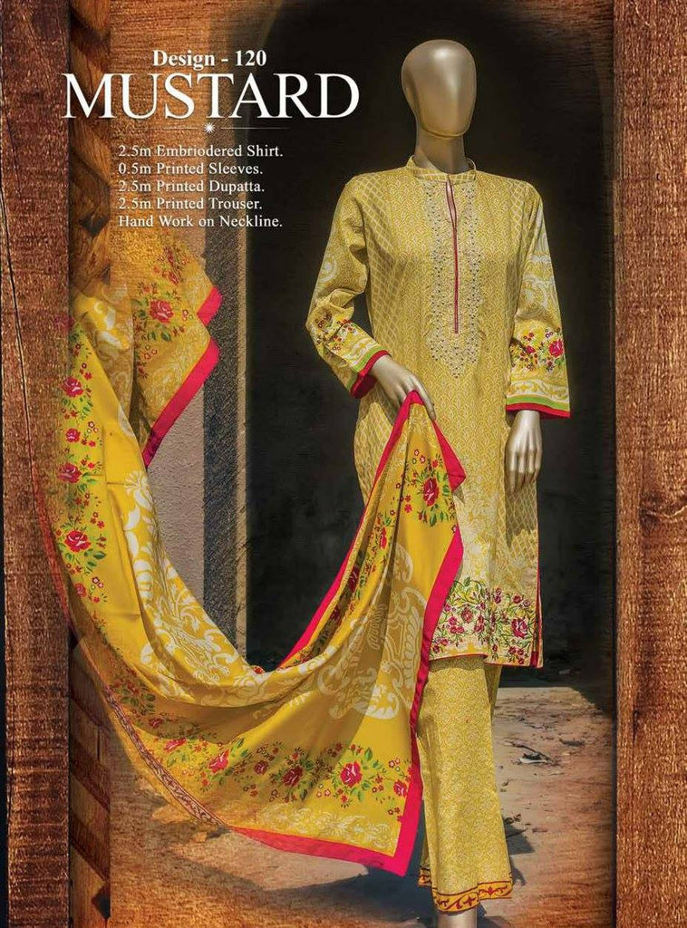 HZ Textiles Premium Embroidered Lawn Collection Vol-1 – Design 120 Mustard
