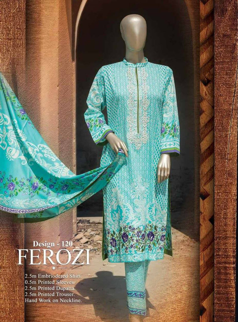 HZ Textiles Premium Embroidered Lawn Collection Vol-1 – Design 120 Ferozi