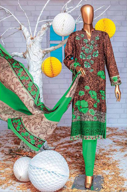 HZ Textiles Premium Embroidered Lawn Collection Vol-2 – Design 122 Brown
