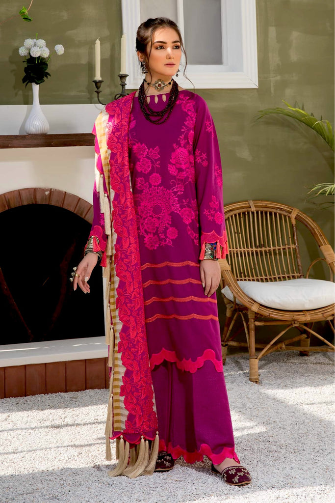 Charizma Signature Embroidered Lawn Karandi Collection 2021 – Plum Glory CLK-09