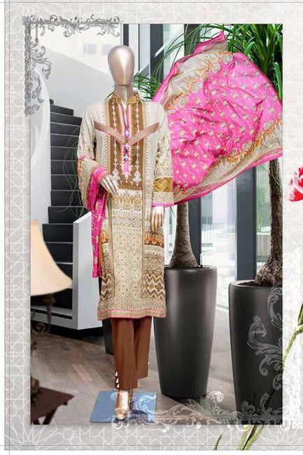 HZ Textiles Diamond Classic Lawn Collection Vol-2 – Design 16 Mehendi Brown