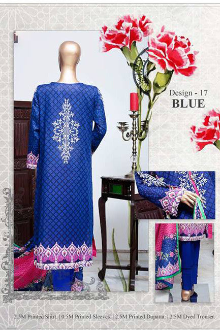 HZ Textiles Diamond Classic Lawn Collection Vol-2 – Design 17 Blue