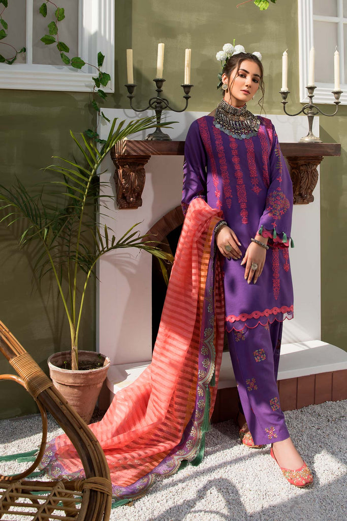 Charizma Signature Embroidered Lawn Karandi Collection 2021 – Flamingo Iris CLK-07