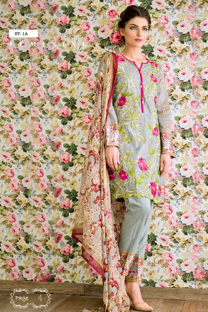 Feminine Embroidered Lawn Collection 2017 – 1A