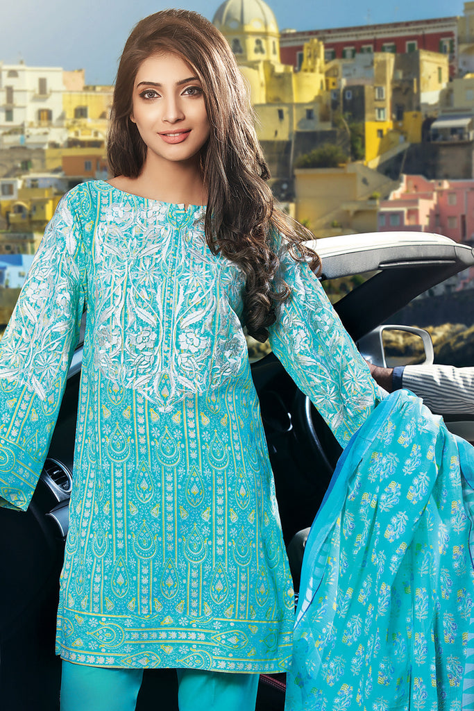 Gul Ahmed Summer 2017 - Turquoise 3 PC Embroidered Lawn Dress CL-202 A
