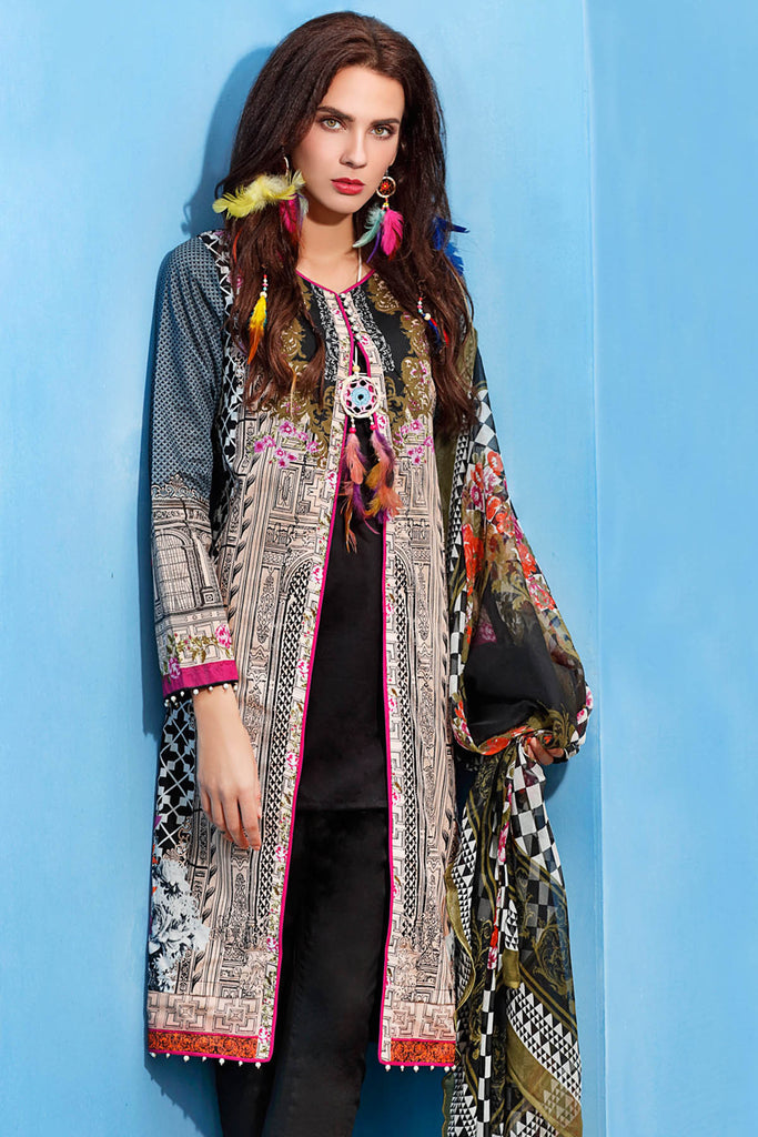 Gul Ahmed Summer 2017 - Black 3 PC Printed La Chiffon Dress C-430
