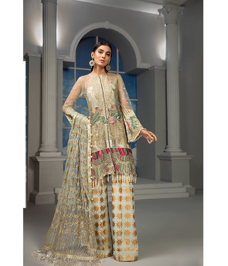 Gulaab By Maryam Hussain Embroidered Net Suits Unstitched 3 Piece MH22G MEHR - Wedding Collection