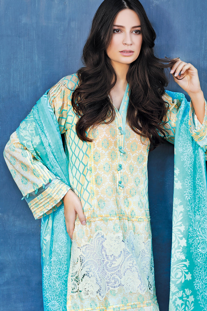 Gul Ahmed Summer 2017 - Light Blue 3 PC Embroidered Lawn Dress CL-204 B