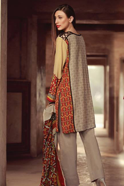 Sana & Samia Embroidered Linen Plachi Collection by Lala – Oatmeal - 1B - YourLibaas
 - 1