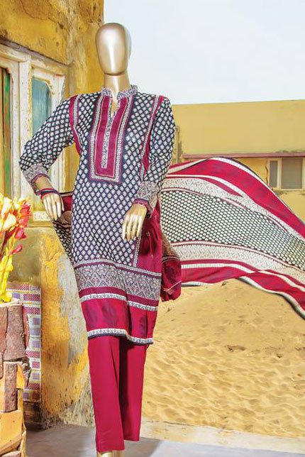 HZ Textiles Diamond Classic Lawn Collection – Design 21 Meroon