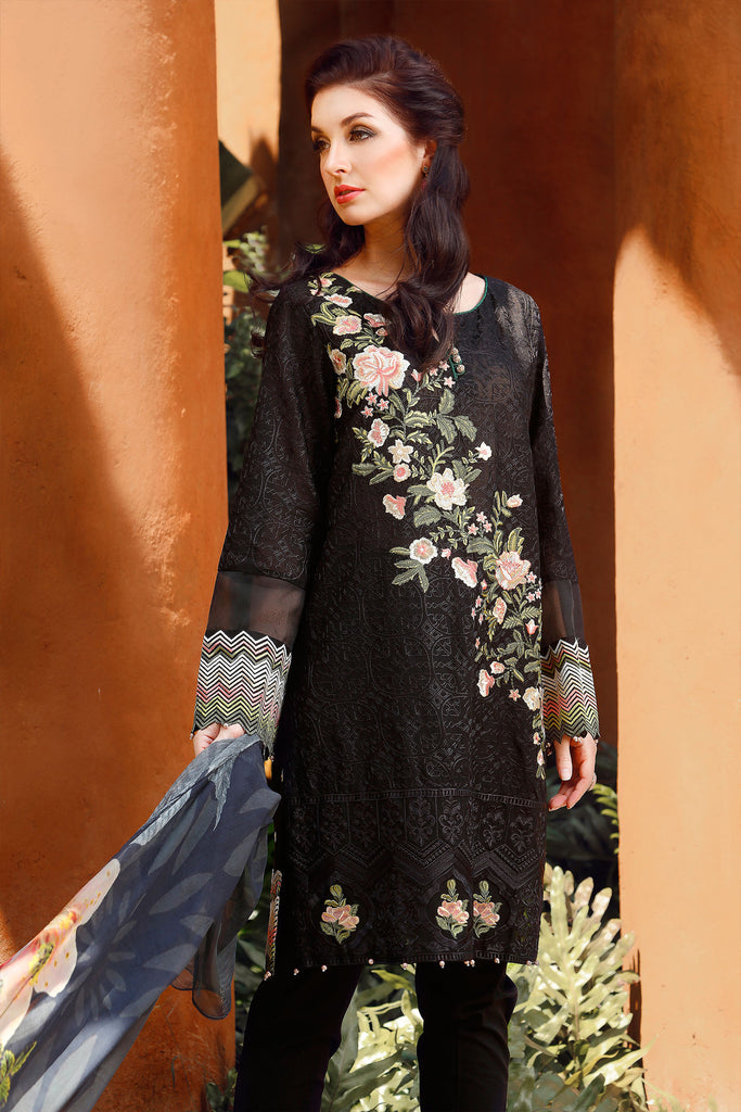 Baroque Embroidered Swiss Collection 2017 – Black Mysterious