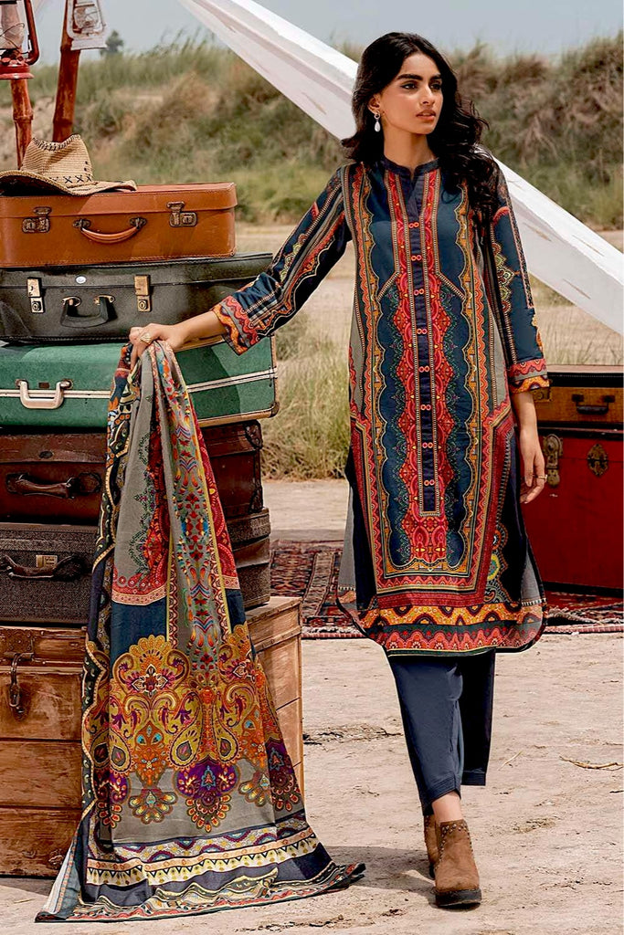 Gul Ahmed Fall/Winter Collection 2021 – 3PC Corduroy Suit with Printed Cotton Net Dupatta CD-12013 B