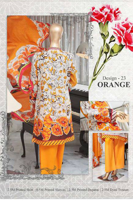 HZ Textiles Diamond Classic Lawn Collection Vol-2 – Design 23 Orange