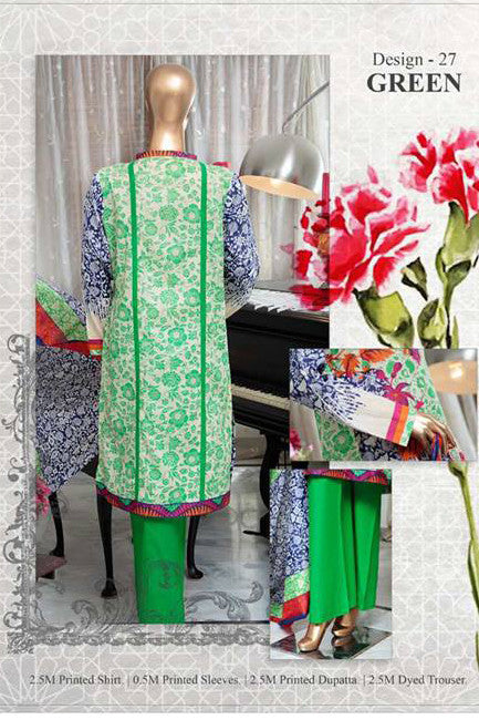 HZ Textiles Diamond Classic Lawn Collection Vol-2 – Design 27 Green