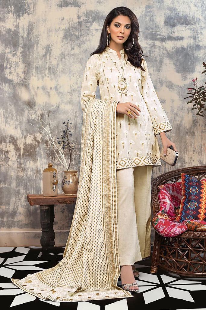 Gul Ahmed Winter Collection – 3 PC Gold Lacquer Printed Khaddar Suit K-89