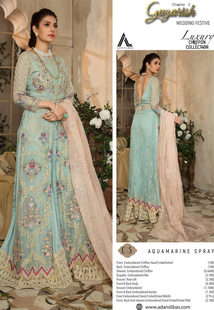 Adan's Libas Guzarish Chapter 2 Wedding Festive Luxury Chiffon Collection 2020 – 3 Aquamarine Spray