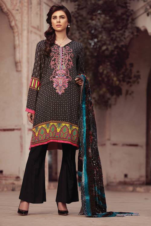 Sana & Samia Embroidered Linen Plachi Collection by Lala – Charcoal Black - 3B - YourLibaas
 - 1