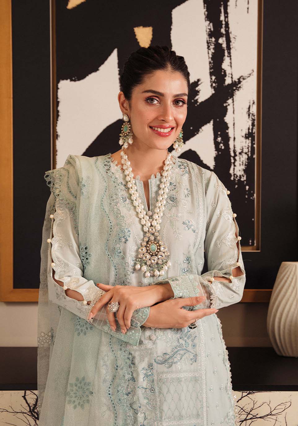 Ayeza Khan Stuns in Teal Zarqash Luxury Lawn Suit | ZQL-003 ELLA