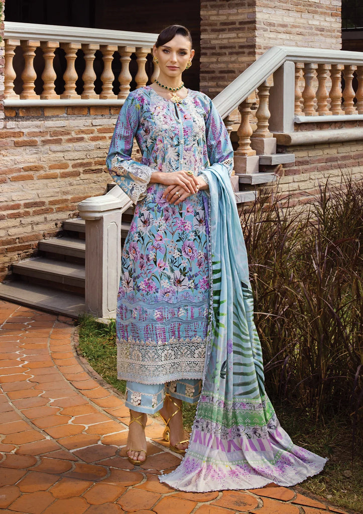 Elaf Chikankari Lawn Collection 2024 – ECT-03A OCEAN BLUE