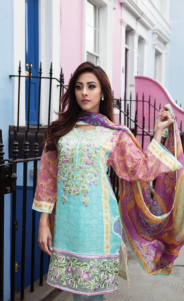 Farah Talib Aziz - Garden of Grace -  Aqua Floral Damask 5B - YourLibaas
 - 1