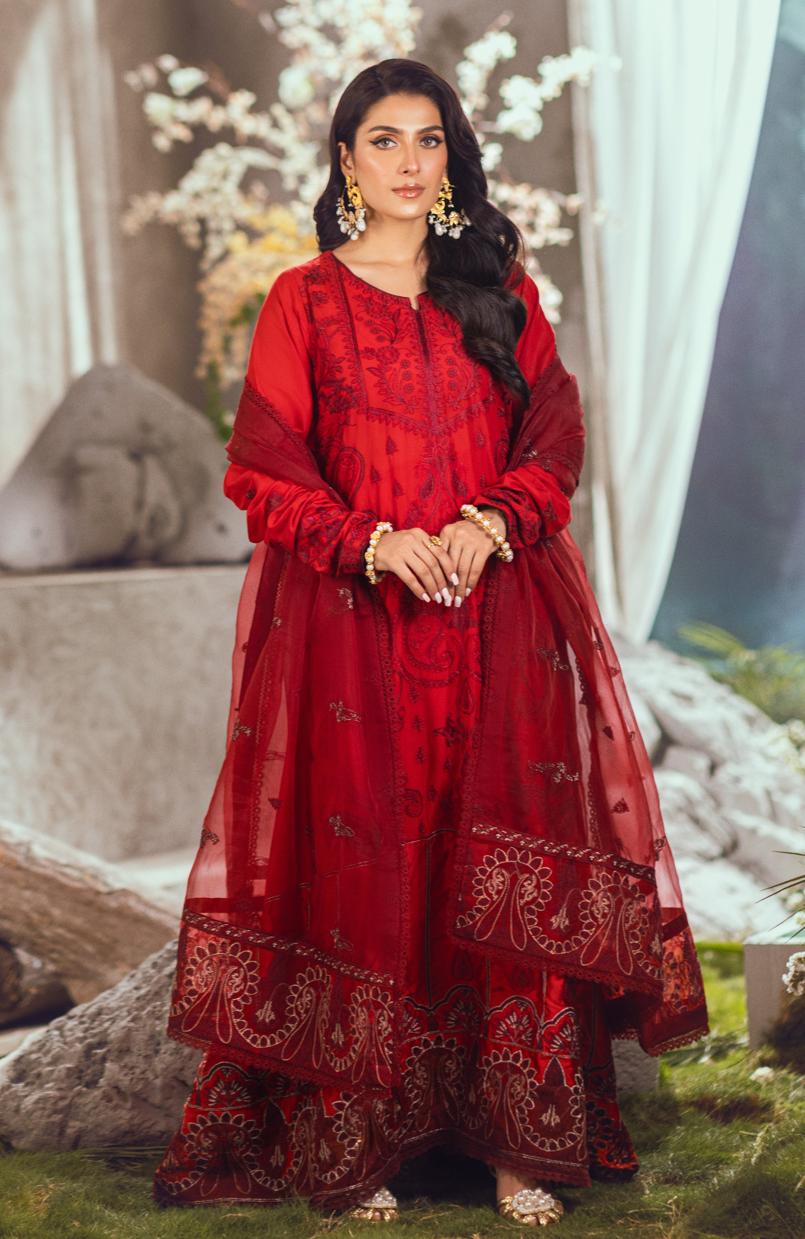 red eid dress Eid Special Main Dress Beautiful wine red Anarkali with soft golden work simple, elegant & perfect for your Eid day look Comfortable to wear, rich in style