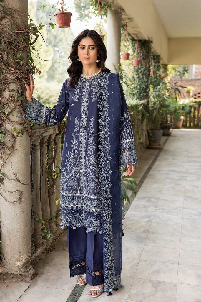 Farasha Bahaar Embroidered Lawn Collection – Blue Ochre