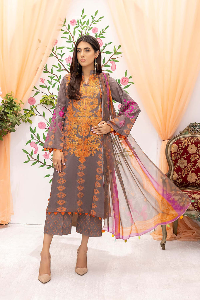 Charizma aniiq · Embroidered Lawn Suit With Embroidered Chiffon Dupatta – ANS-24