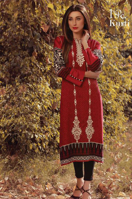 Sana & Samia Embroidered Linen Plachi Collection by Lala – Blood Red - 8B - YourLibaas
 - 1