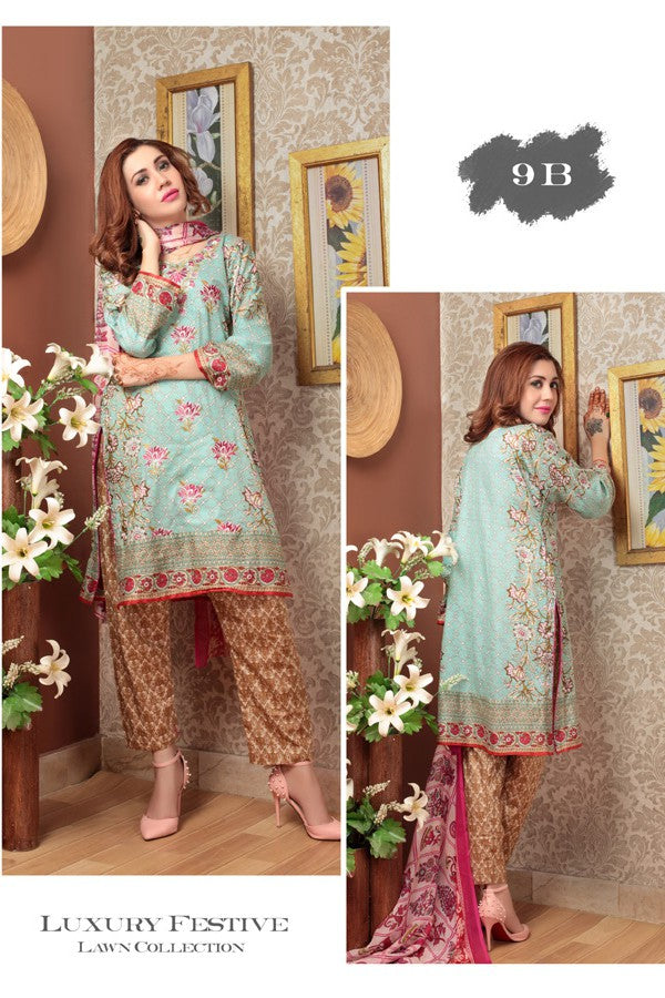 Needle Creation Elegant Embroidered Lawn Collection '17 – 9B